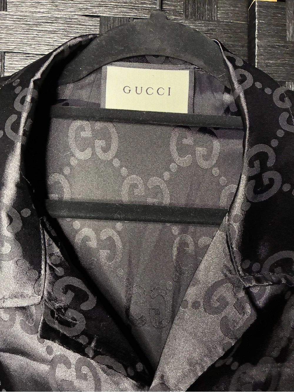Gucci Black Monogram Satin Shirt